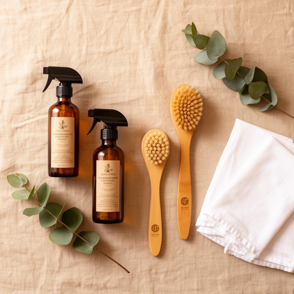 Eco-friendly cleaning products flat-lay